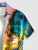 Plus Size Coconut Tree Sea Waves Sun Print Buttons Pocket Hawaii Shirt For Men -  