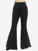 Pantalon flare grande taille à paillettes argentées, patchwork d'étoiles estampées, nœud et poches - Noir 2X | US 18-20