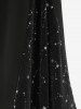 Pantalon flare grande taille à paillettes argentées, patchwork d'étoiles estampées, nœud et poches - Noir 2X | US 18-20