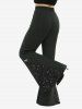 Pantalon flare grande taille à paillettes argentées, patchwork d'étoiles estampées, nœud et poches - Noir 2X | US 18-20