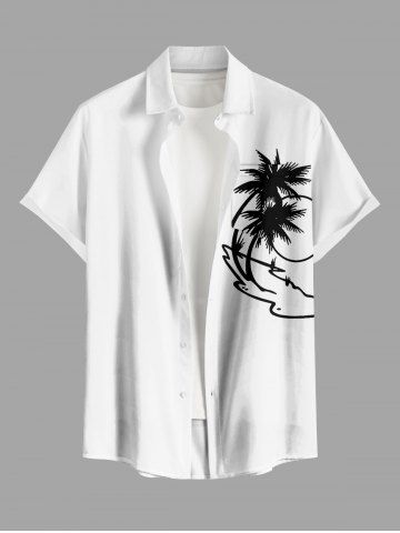 Chemise hawaïenne grande taille à imprimé cocotiers, boutons et poches pour homme - WHITE - 6XL