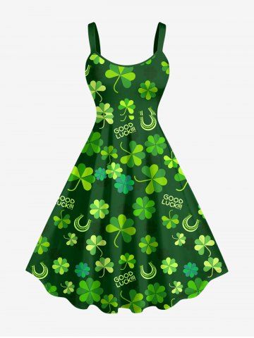 Robe débardeur imprimée trèfles grande taille pour la Saint-Patrick - GREEN - S