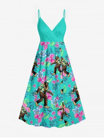 Robe cache-cœur hawaïenne à imprimé gorille, hibiscus et feuilles tropicales, grande taille - EMERALD - 2X