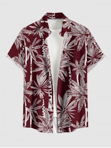 Coconut Tree Print Hawaii Button Pocket Shirt For Men