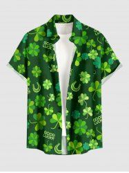 Plus Size St. Patrick's Day Clovers Print Buttons Pocket Shirt For Men -  
