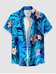 Chemise hawaïenne grande taille pour homme, à imprimé floral tropical et feuilles, boutons et poches. - Bleu 6XL
