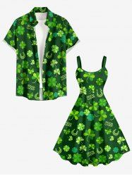 St. Patrick's Day Clovers Print Plus Size Matching Outfit For Couples -  