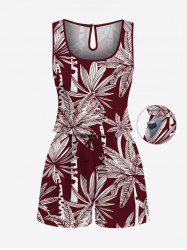 Combinaison hawaïenne à imprimé cocotier et poches à cordon de serrage, grande taille - Rouge Vineux 6X