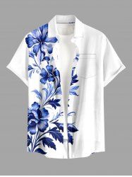 Chemise hawaïenne à imprimé floral, feuilles et branches, grande taille, avec poche boutonnée, pour hommes - Blanc 5XL