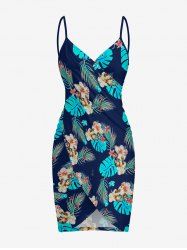 Paréo de plage convertible grande taille à imprimé floral tropical et hibiscus, style hawaïen - Bleu profond XS