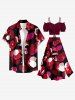 Flower Petal Heart Print Plus Size Matching Hawaii Beach Outfit For Couples -  