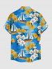 Ensemble de plage hawaïen assorti pour couples, imprimé fleurs et voiliers, grandes tailles - Bleu 