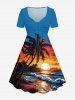Coconut Tree Sea Waves Sun Print Plus Size Matching Hawaii Beach Outfit For Couples -  