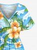 Tenue de plage hawaïenne assortie grande taille à imprimé fleurs, feuilles et vagues pour couples - Bleu Ciel 