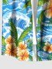 Tenue de plage hawaïenne assortie grande taille à imprimé fleurs, feuilles et vagues pour couples - Bleu Ciel 
