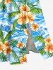 Tenue de plage hawaïenne assortie grande taille à imprimé fleurs, feuilles et vagues pour couples - Bleu Ciel 