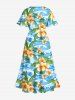 Tenue de plage hawaïenne assortie grande taille à imprimé fleurs, feuilles et vagues pour couples - Bleu Ciel 