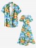 Tenue de plage hawaïenne assortie grande taille à imprimé fleurs, feuilles et vagues pour couples - Bleu Ciel 