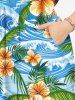 Tenue de plage hawaïenne assortie grande taille à imprimé fleurs, feuilles et vagues pour couples - Bleu Ciel 