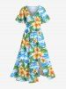 Tenue de plage hawaïenne assortie grande taille à imprimé fleurs, feuilles et vagues pour couples - Bleu Ciel 