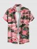 Tenue de plage hawaïenne assortie grande taille pour couples, imprimé cocotiers, hibiscus et vagues. - Rose clair 