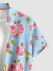 Chemise hawaïenne grande taille pour homme, à imprimé rose et feuilles, boutons et poche. - Bleu clair XL