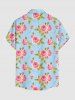 Chemise hawaïenne grande taille pour homme, à imprimé rose et feuilles, boutons et poche. - Bleu clair XL