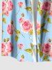 Chemise hawaïenne grande taille pour homme, à imprimé rose et feuilles, boutons et poche. - Bleu clair XL