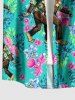 Chemise hawaïenne grande taille pour homme, à boutons et poches, ornée de fleurs d'hibiscus et de feuilles tropicales, avec motif gorille et hibiscus. Imprimé tropical. Motif feuilles, feuilles, gorille. Grande taille. Modèle homme. Boutons et poche. - Émeraude M