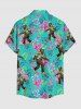 Chemise hawaïenne grande taille pour homme, à boutons et poches, ornée de fleurs d'hibiscus et de feuilles tropicales, avec motif gorille et hibiscus. Imprimé tropical. Motif feuilles, feuilles, gorille. Grande taille. Modèle homme. Boutons et poche. - Émeraude M