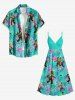 Plus Size Gorilla Hibiscus Flowers Tropical Leaf Print Surplice Hawaii Cami Dress -  
