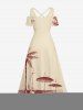 Plus Size Coconut Tree Sailboat Seascape Print Cold Shoulder Crisscross Hawaii Maxi Dress -  
