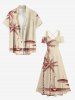 Robe longue hawaïenne grande taille à imprimé de cocotiers, de voiliers et de paysages marins, épaules dénudées et croisées. - café lumière 2X