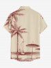 Chemise hawaïenne grande taille pour homme, imprimée cocotiers et voiliers, paysage marin, boutons et poche. - café lumière M