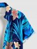 Chemise hawaïenne grande taille pour homme, à imprimé floral tropical et feuilles, boutons et poches. - Bleu 6XL