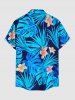 Chemise hawaïenne grande taille pour homme, à imprimé floral tropical et feuilles, boutons et poches. - Bleu 6XL