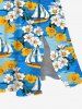 Flowers Sailboat Sea Print Split Hawaii Midi Dress -  