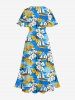 Flowers Sailboat Sea Print Split Hawaii Midi Dress -  