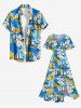 Flowers Sailboat Sea Print Split Hawaii Midi Dress -  
