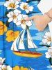 Flowers Sailboat Sea Print Split Hawaii Midi Dress -  