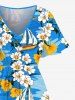 Flowers Sailboat Sea Print Split Hawaii Midi Dress -  
