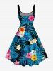 Robe débardeur hawaïenne à imprimé feuilles tropicales et fleurs d'hibiscus grande taille - Bleu 2X