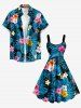 Robe débardeur hawaïenne à imprimé feuilles tropicales et fleurs d'hibiscus grande taille - Bleu 2X