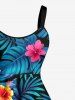 Robe débardeur hawaïenne à imprimé feuilles tropicales et fleurs d'hibiscus grande taille - Bleu 2X