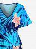 Tropical Flower Leaf Print Split Hawaii Midi Dress -  