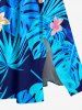 Tropical Flower Leaf Print Split Hawaii Midi Dress -  
