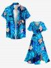 Tropical Flower Leaf Print Split Hawaii Midi Dress -  