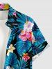 Chemise hawaïenne grande taille pour homme, à imprimé feuilles tropicales et fleurs d'hibiscus, boutons et poche. - Bleu M