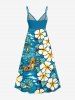 Plus Size Coconut Tree Hibiscus Flower Seascape Print Surplice Hawaii Cami Dress -  