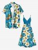 Plus Size Coconut Tree Hibiscus Flower Seascape Print Surplice Hawaii Cami Dress -  